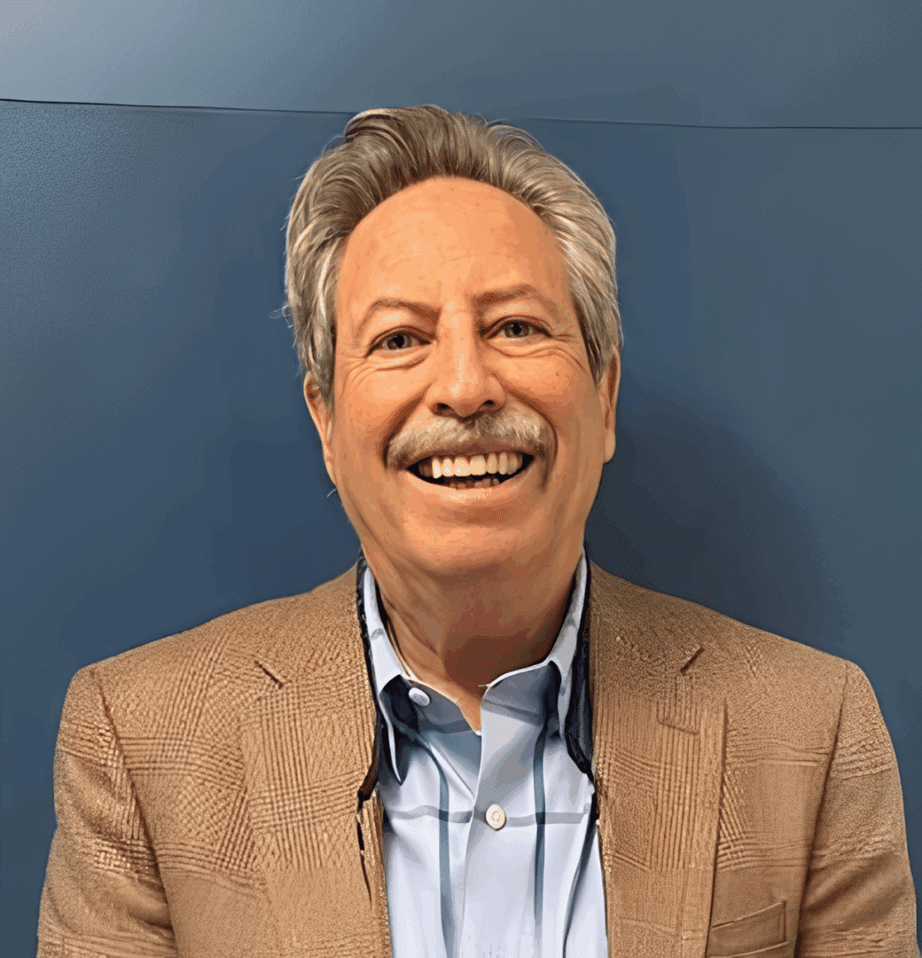 Happy man with gray hair and mustache